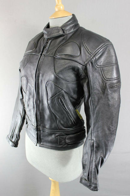 RIOSSI BRITISH BLACK COWHIDE LEATHER BIKER JACKET WITH THERMAL LINING SIZE 12
