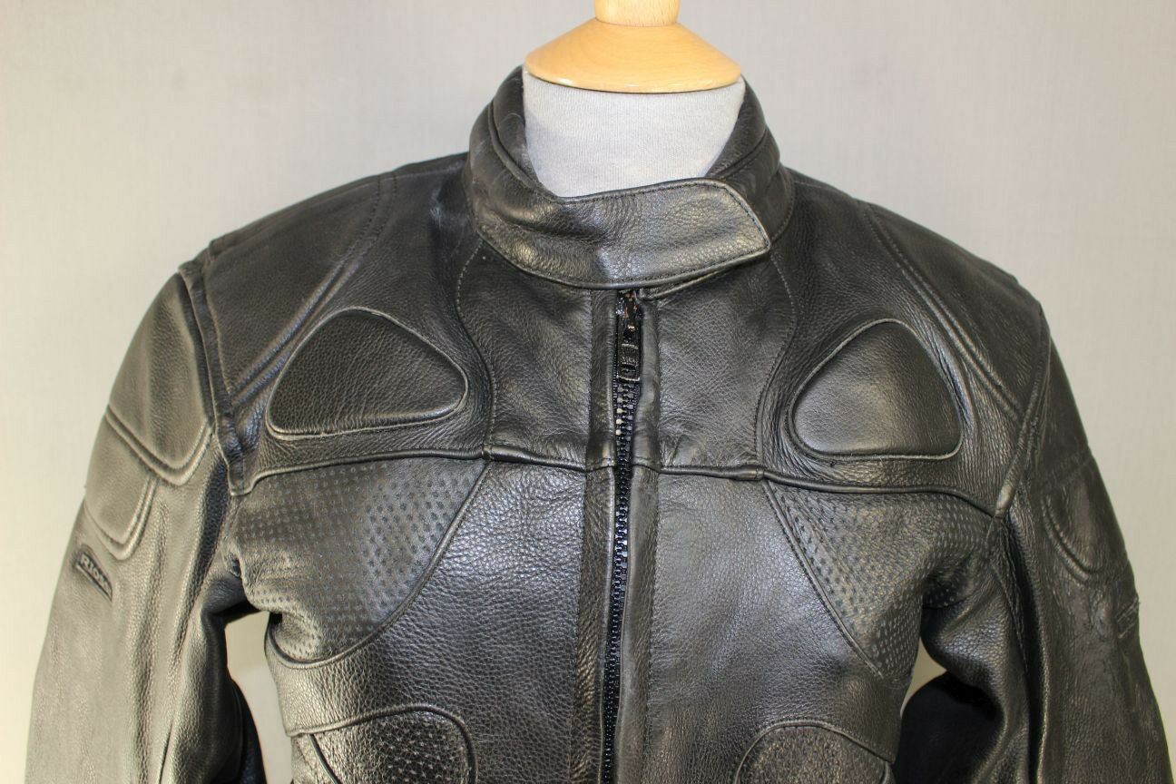 RIOSSI BRITISH BLACK COWHIDE LEATHER BIKER JACKET WITH THERMAL LINING SIZE 12