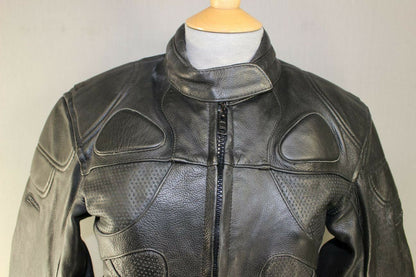 RIOSSI BRITISH BLACK COWHIDE LEATHER BIKER JACKET WITH THERMAL LINING SIZE 12