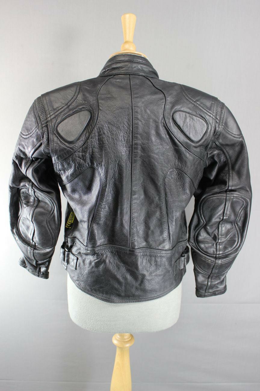 RIOSSI BRITISH BLACK COWHIDE LEATHER BIKER JACKET WITH THERMAL LINING SIZE 12