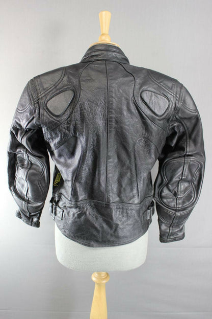 RIOSSI BRITISH BLACK COWHIDE LEATHER BIKER JACKET WITH THERMAL LINING SIZE 12