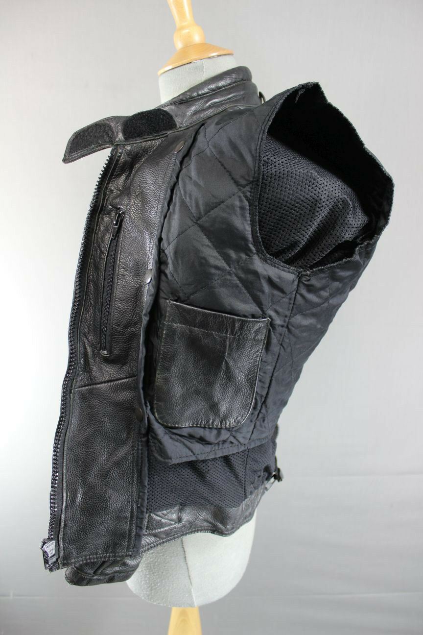 RIOSSI BRITISH BLACK COWHIDE LEATHER BIKER JACKET WITH THERMAL LINING SIZE 12
