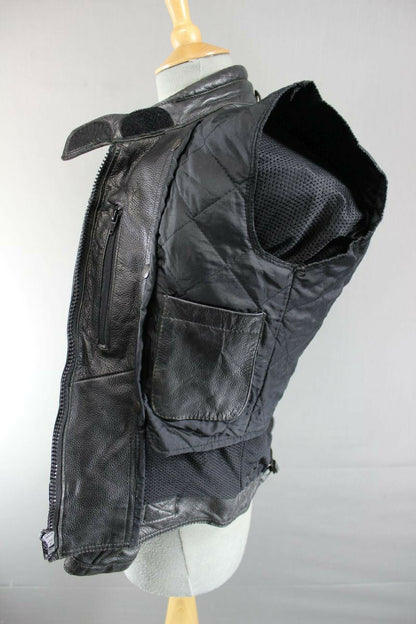 RIOSSI BRITISH BLACK COWHIDE LEATHER BIKER JACKET WITH THERMAL LINING SIZE 12
