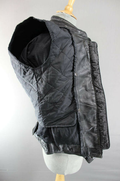 RIOSSI BRITISH BLACK COWHIDE LEATHER BIKER JACKET WITH THERMAL LINING SIZE 12