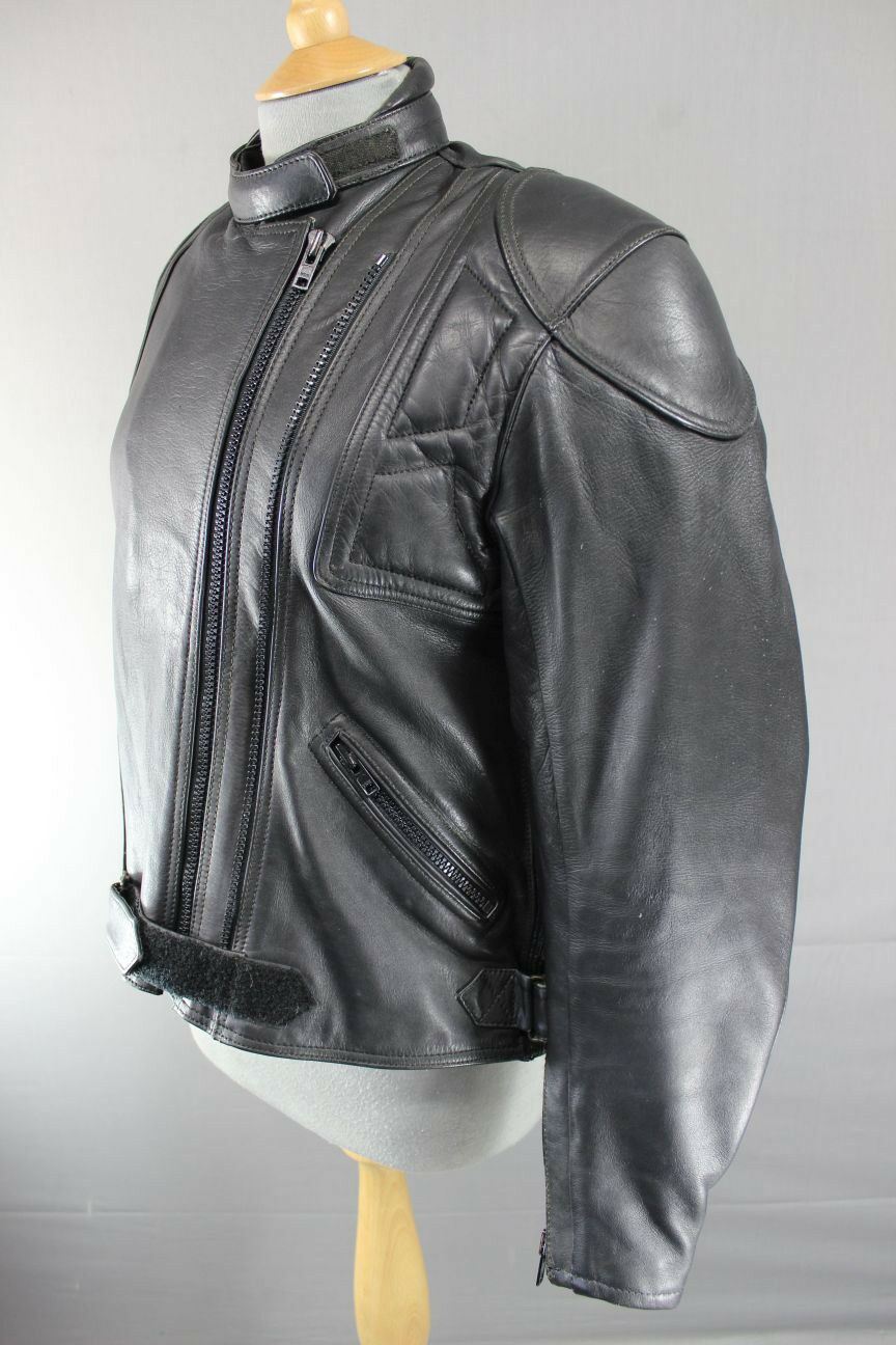 BRITISH MADE BIKER'S PARADISE BLACK COWHIDE LEATHER CE BIKER JACKET SIZE 16