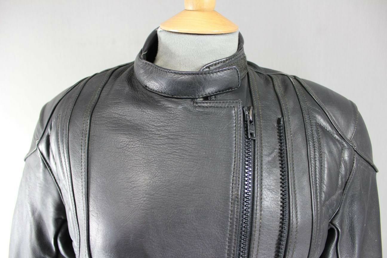 BRITISH MADE BIKER'S PARADISE BLACK COWHIDE LEATHER CE BIKER JACKET SIZE 16