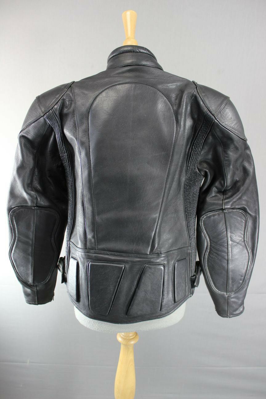 BRITISH MADE BIKER'S PARADISE BLACK COWHIDE LEATHER CE BIKER JACKET SIZE 16
