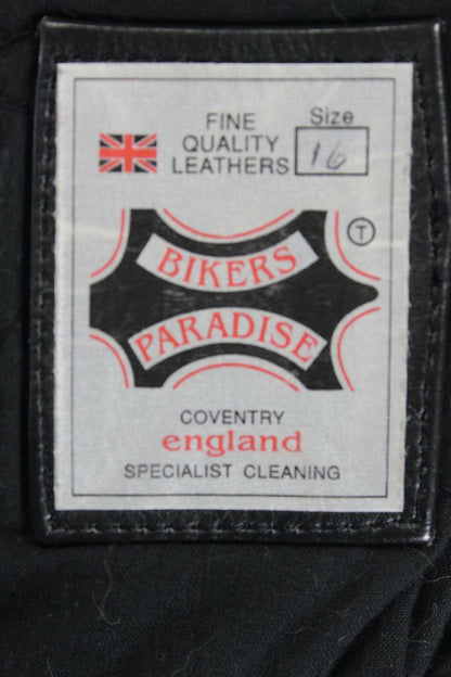 BRITISH MADE BIKER'S PARADISE BLACK COWHIDE LEATHER CE BIKER JACKET SIZE 16