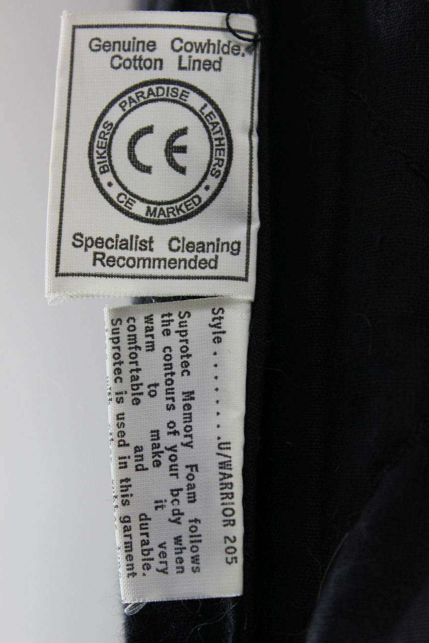 BRITISH MADE BIKER'S PARADISE BLACK COWHIDE LEATHER CE BIKER JACKET SIZE 16