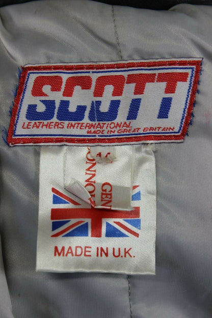VINTAGE BRITISH MADE BLACK, RED & GREY SCOTT LEATHERS COWHIDE BIKER JCKT SIZE 14