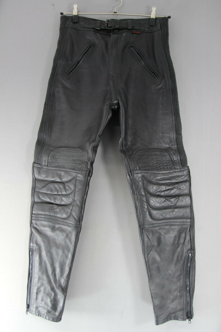 APACHE LEATHERS BLACK 'SULBY' BIKER TROUSERS: WAIST 30 INCH/INSIDE LEG 28.5 INCH
