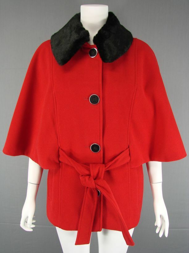 BRAND NEW DEBENHAMS COLLECTION RED FAUX FUR TRIM CAPE COAT SIZES 14-16, RRP £65
