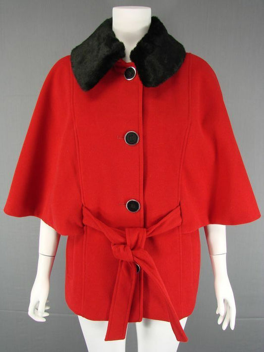 BRAND NEW DEBENHAMS COLLECTION RED FAUX FUR TRIM CAPE COAT SIZES 14-16, RRP £65