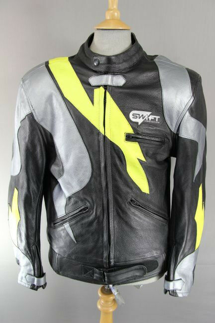 SWIFT INNOVATION LEATHER BIKER JACKET + SHOULDER & ELBOW PROTECTORS 38 IN/SMALL