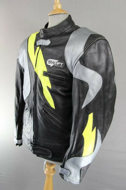 SWIFT INNOVATION LEATHER BIKER JACKET + SHOULDER & ELBOW PROTECTORS 38 IN/SMALL