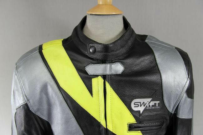 SWIFT INNOVATION LEATHER BIKER JACKET + SHOULDER & ELBOW PROTECTORS 38 IN/SMALL