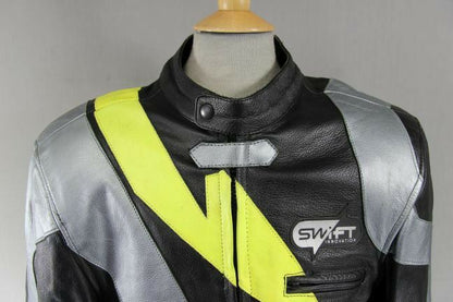 SWIFT INNOVATION LEATHER BIKER JACKET + SHOULDER & ELBOW PROTECTORS 38 IN/SMALL