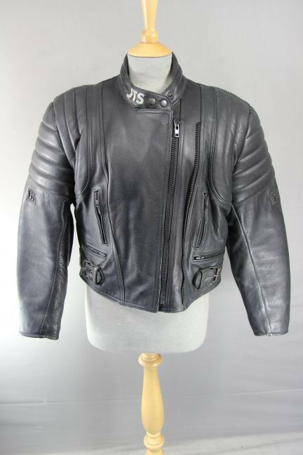 JTS BLACK LEATHER BIKER JACKET WITH REMOVABLE CE SHOULDER & ELBOW ARMOUR SIZE 14