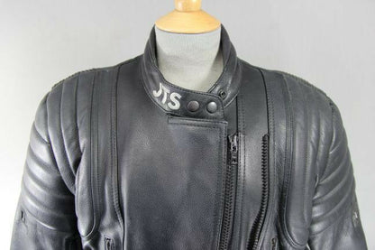 JTS BLACK LEATHER BIKER JACKET WITH REMOVABLE CE SHOULDER & ELBOW ARMOUR SIZE 14