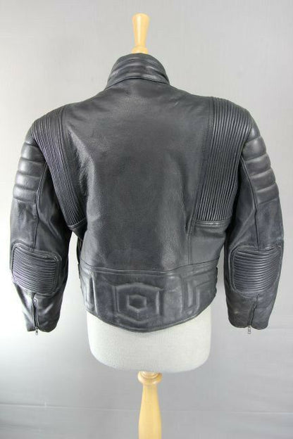 JTS BLACK LEATHER BIKER JACKET WITH REMOVABLE CE SHOULDER & ELBOW ARMOUR SIZE 14