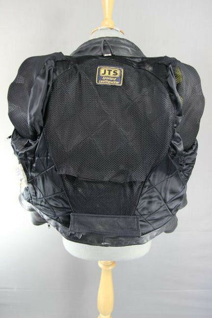 JTS BLACK LEATHER BIKER JACKET WITH REMOVABLE CE SHOULDER & ELBOW ARMOUR SIZE 14