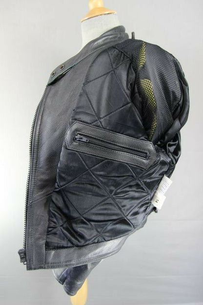 JTS BLACK LEATHER BIKER JACKET WITH REMOVABLE CE SHOULDER & ELBOW ARMOUR SIZE 14