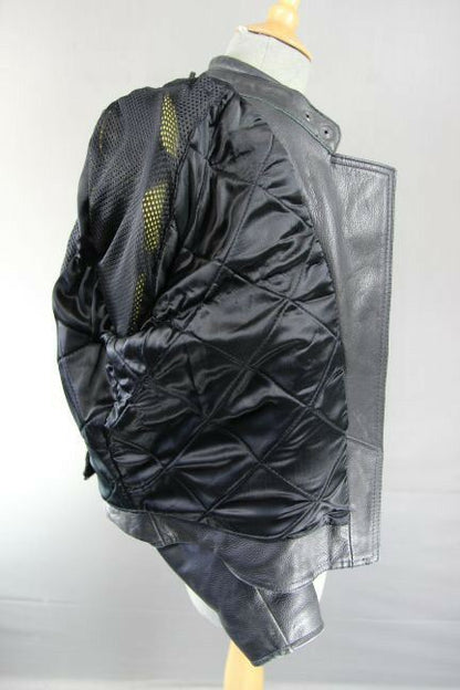 JTS BLACK LEATHER BIKER JACKET WITH REMOVABLE CE SHOULDER & ELBOW ARMOUR SIZE 14