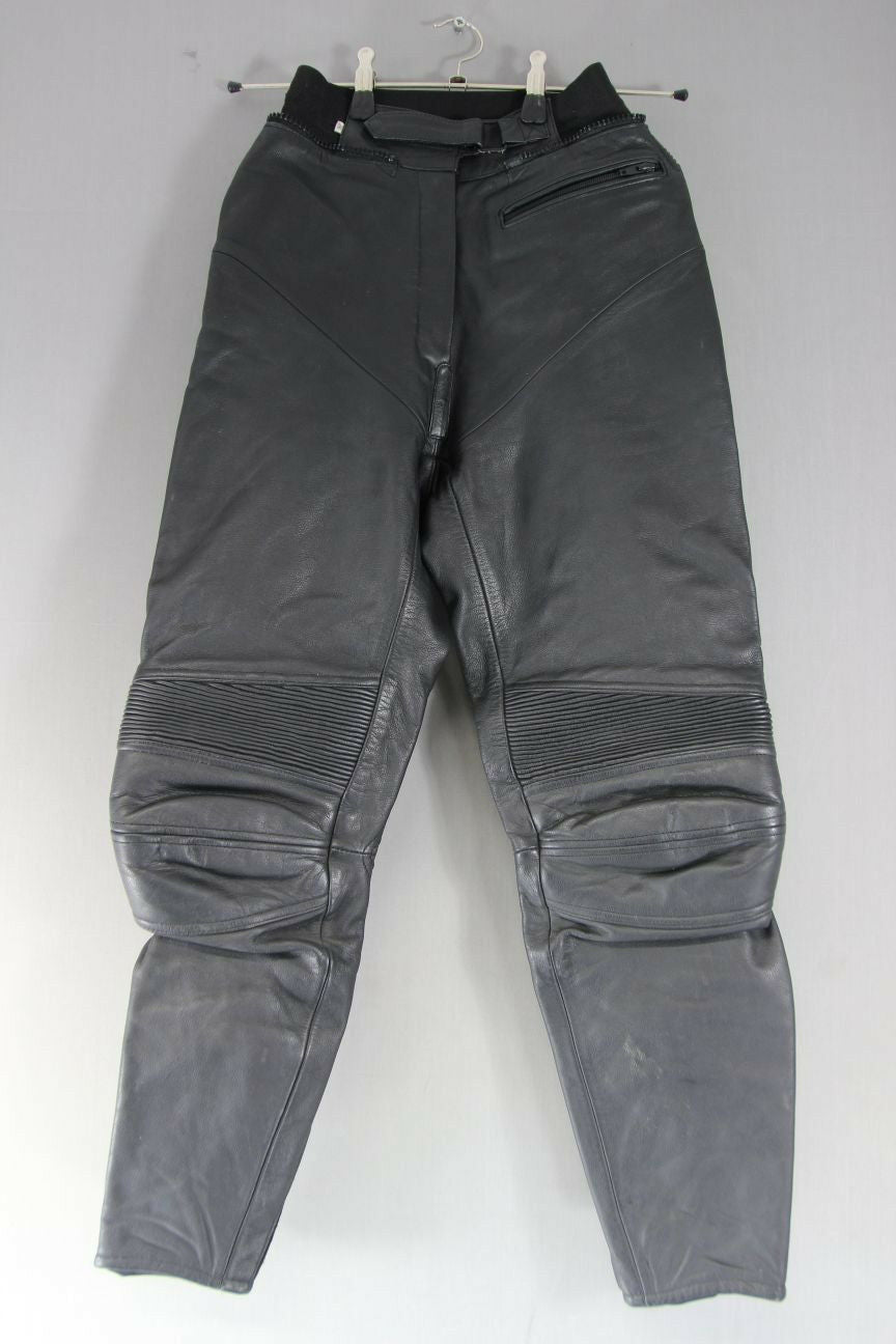 CLASSIC IXS BLACK LEATHER BIKER TROUSERS: WAIST 28 INCHES/INSIDE LEG 28 INCHES