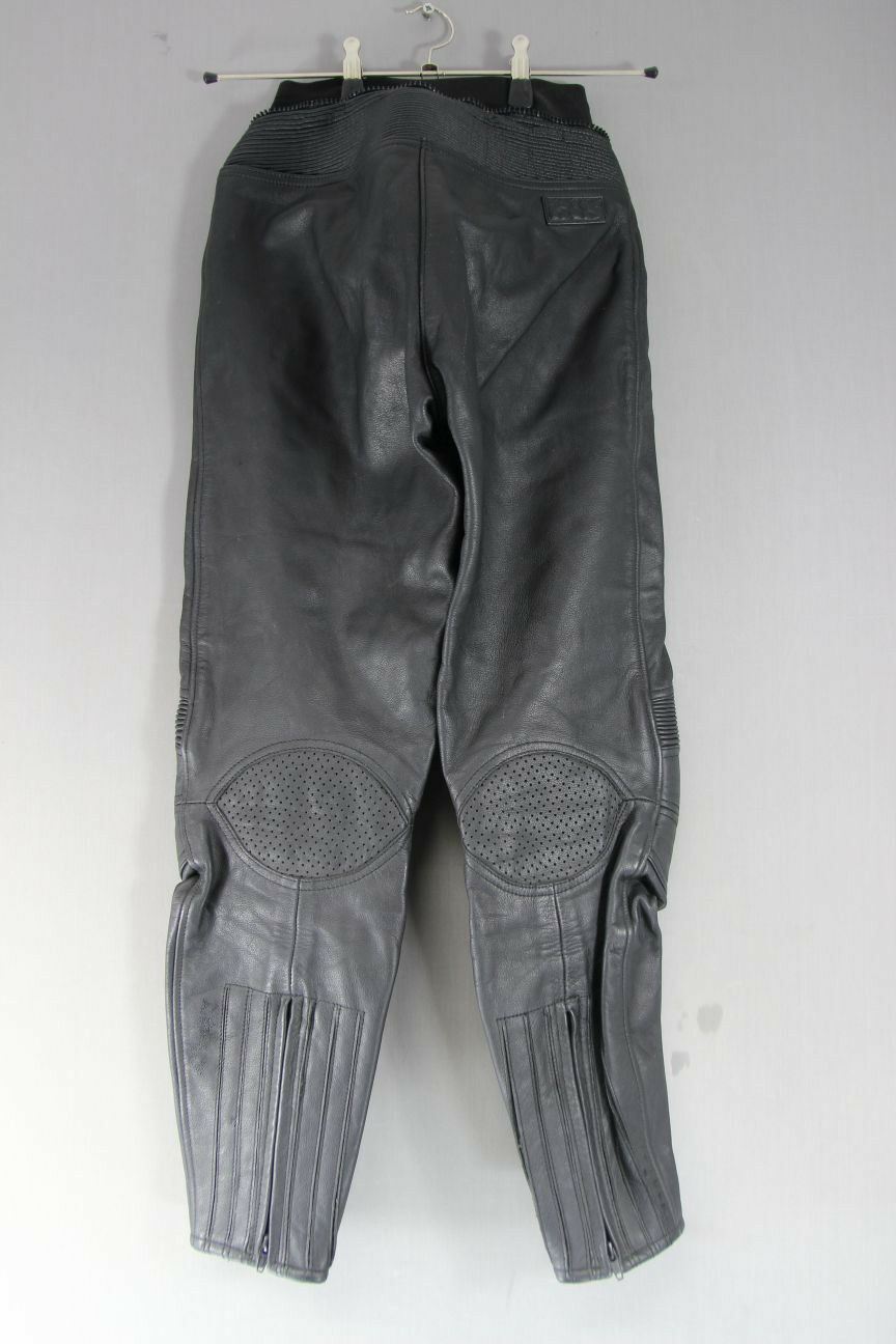 CLASSIC IXS BLACK LEATHER BIKER TROUSERS: WAIST 28 INCHES/INSIDE LEG 28 INCHES