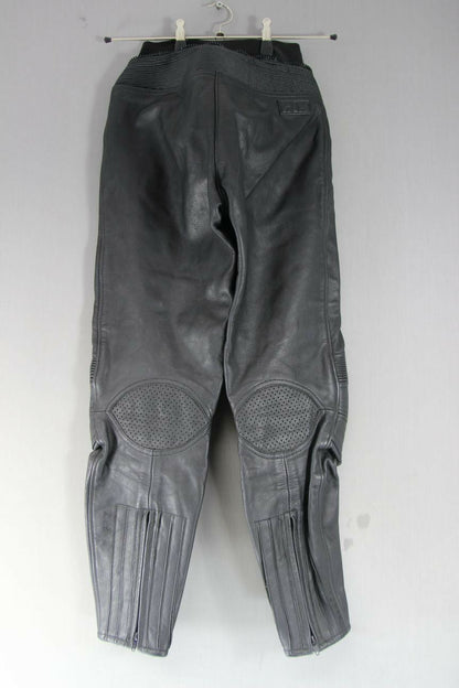 CLASSIC IXS BLACK LEATHER BIKER TROUSERS: WAIST 28 INCHES/INSIDE LEG 28 INCHES