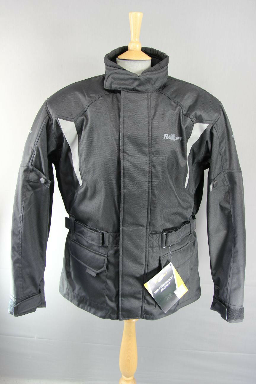 ROXTER BLACK WATERPROOF TEXTILE BIKER JACKET + CE ARMOUR/THERMAL LINING: XL-5XL