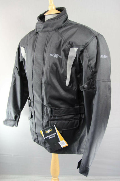 ROXTER BLACK WATERPROOF TEXTILE BIKER JACKET + CE ARMOUR/THERMAL LINING: XL-5XL