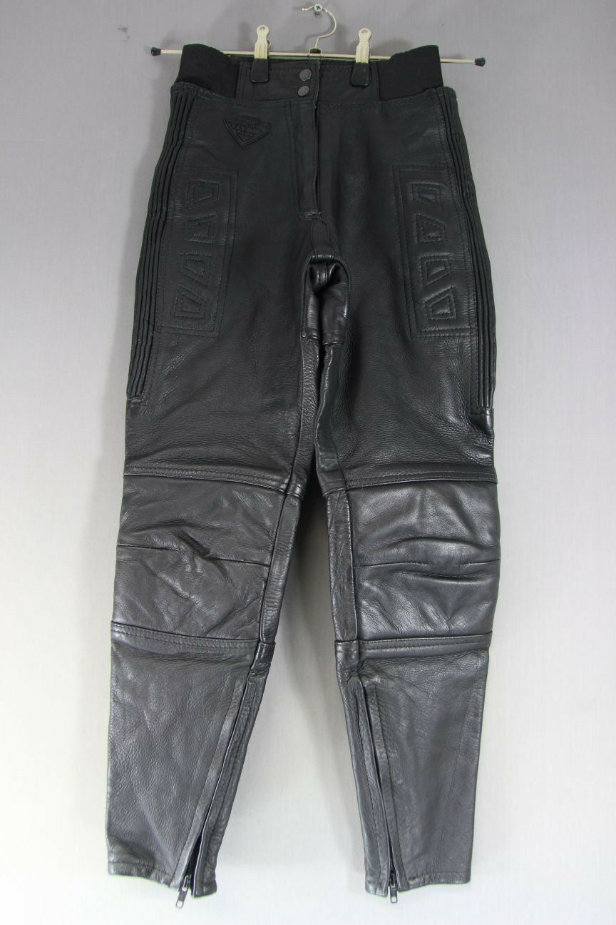 AKITO TITAN PLUS BLACK LEATHER BIKER TROUSERS SIZE 12: WAIST 26"/INSIDE LEG 27"