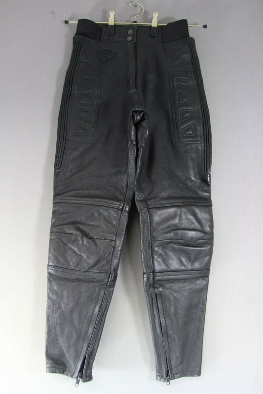 AKITO TITAN PLUS BLACK LEATHER BIKER TROUSERS SIZE 12: WAIST 26"/INSIDE LEG 27"