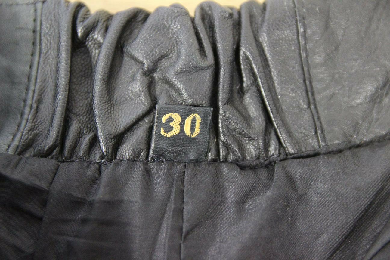 AKITO BLACK LEATHER BIKER TROUSERS: WAIST 28 INCHES/INSIDE LEG 27 INCHES