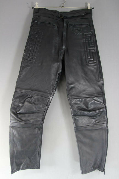 AKITO T FORCE BLACK LEATHER BIKER TROUSERS: WAIST 30 INCHES/INSIDE LEG 26 INCHES