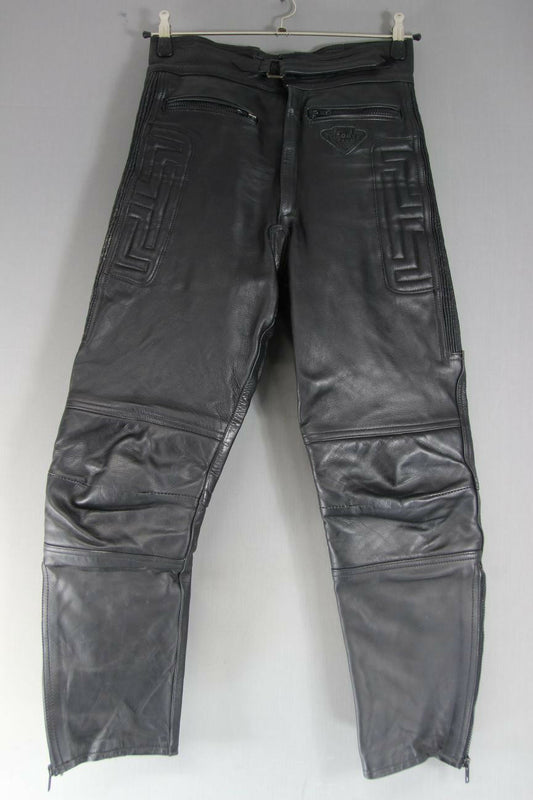 AKITO T FORCE BLACK LEATHER BIKER TROUSERS: WAIST 30 INCHES/INSIDE LEG 26 INCHES