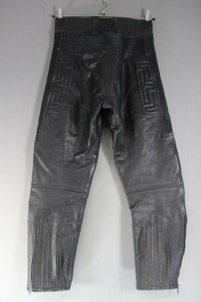 AKITO T FORCE BLACK LEATHER BIKER TROUSERS: WAIST 30 INCHES/INSIDE LEG 26 INCHES