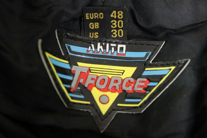 AKITO T FORCE BLACK LEATHER BIKER TROUSERS: WAIST 30 INCHES/INSIDE LEG 26 INCHES
