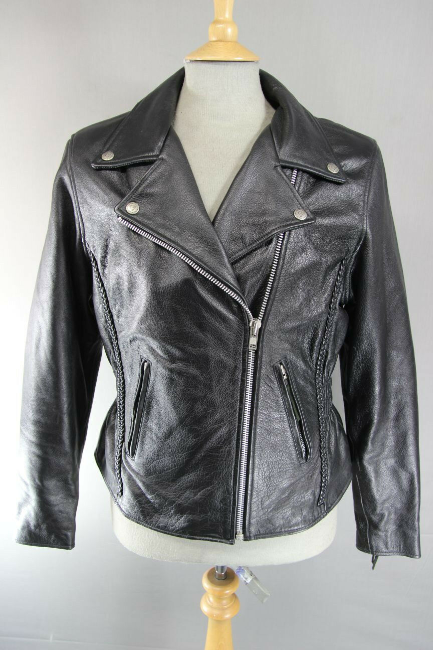 CHROME RETRO BLACK LEATHER PUNK ROCK VINTAGE NEGAN STYLE BIKER JACKET 38 INCH