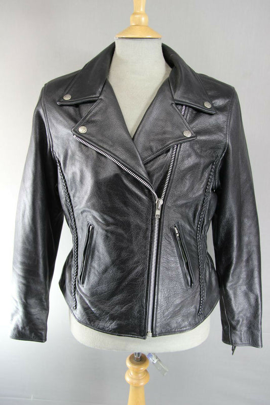 CHROME RETRO BLACK LEATHER PUNK ROCK VINTAGE NEGAN STYLE BIKER JACKET 38 INCH