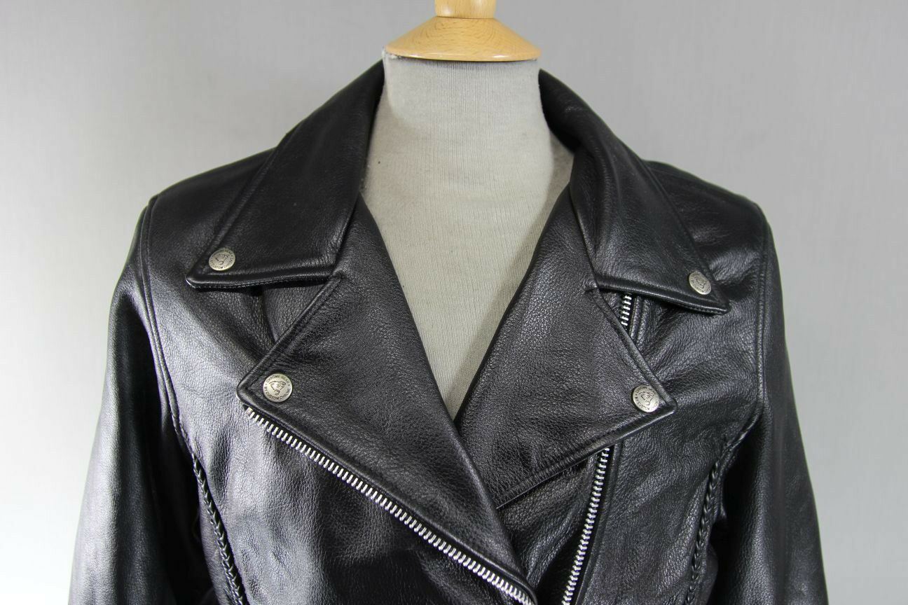 CHROME RETRO BLACK LEATHER PUNK ROCK VINTAGE NEGAN STYLE BIKER JACKET 38 INCH