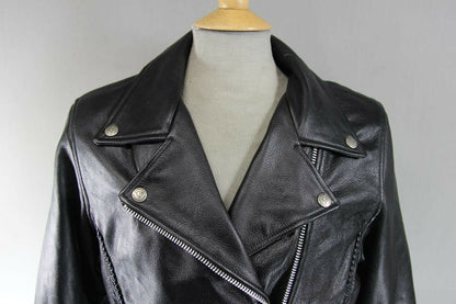 CHROME RETRO BLACK LEATHER PUNK ROCK VINTAGE NEGAN STYLE BIKER JACKET 38 INCH