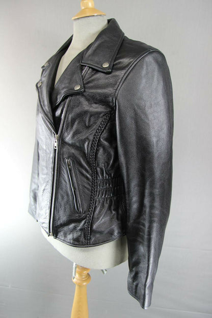 CHROME RETRO BLACK LEATHER PUNK ROCK VINTAGE NEGAN STYLE BIKER JACKET 38 INCH