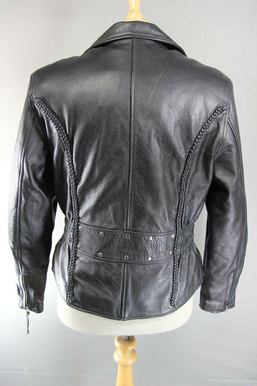 CHROME RETRO BLACK LEATHER PUNK ROCK VINTAGE NEGAN STYLE BIKER JACKET 38 INCH