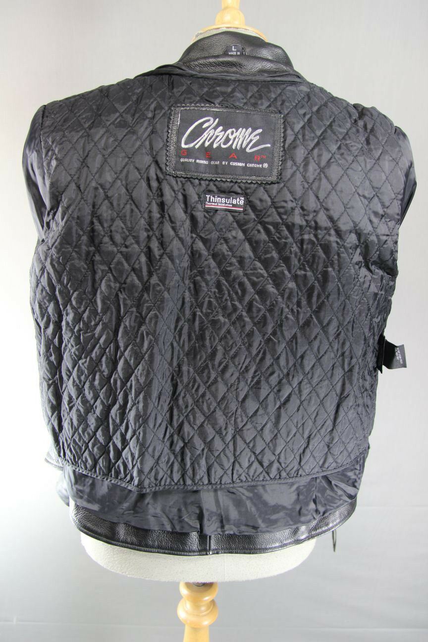 CHROME RETRO BLACK LEATHER PUNK ROCK VINTAGE NEGAN STYLE BIKER JACKET 38 INCH