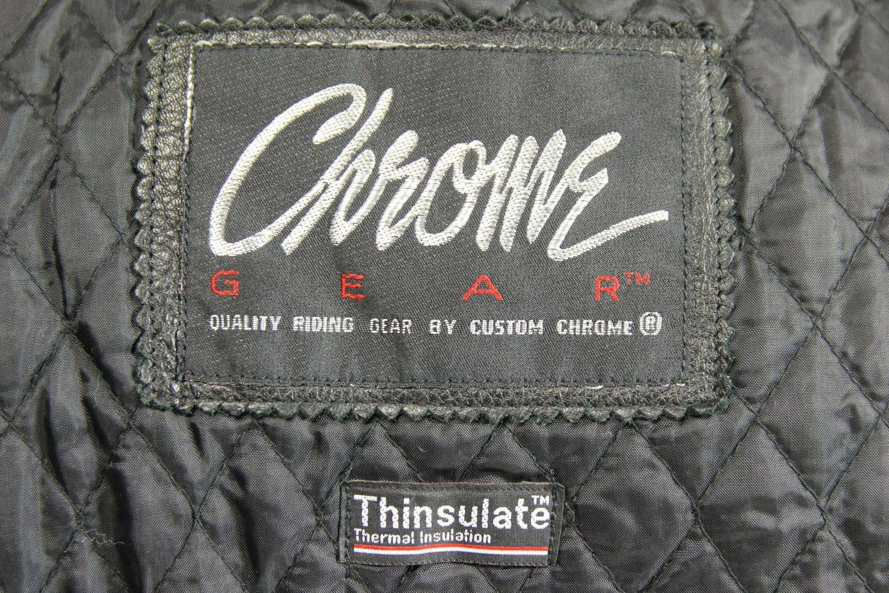 CHROME RETRO BLACK LEATHER PUNK ROCK VINTAGE NEGAN STYLE BIKER JACKET 38 INCH