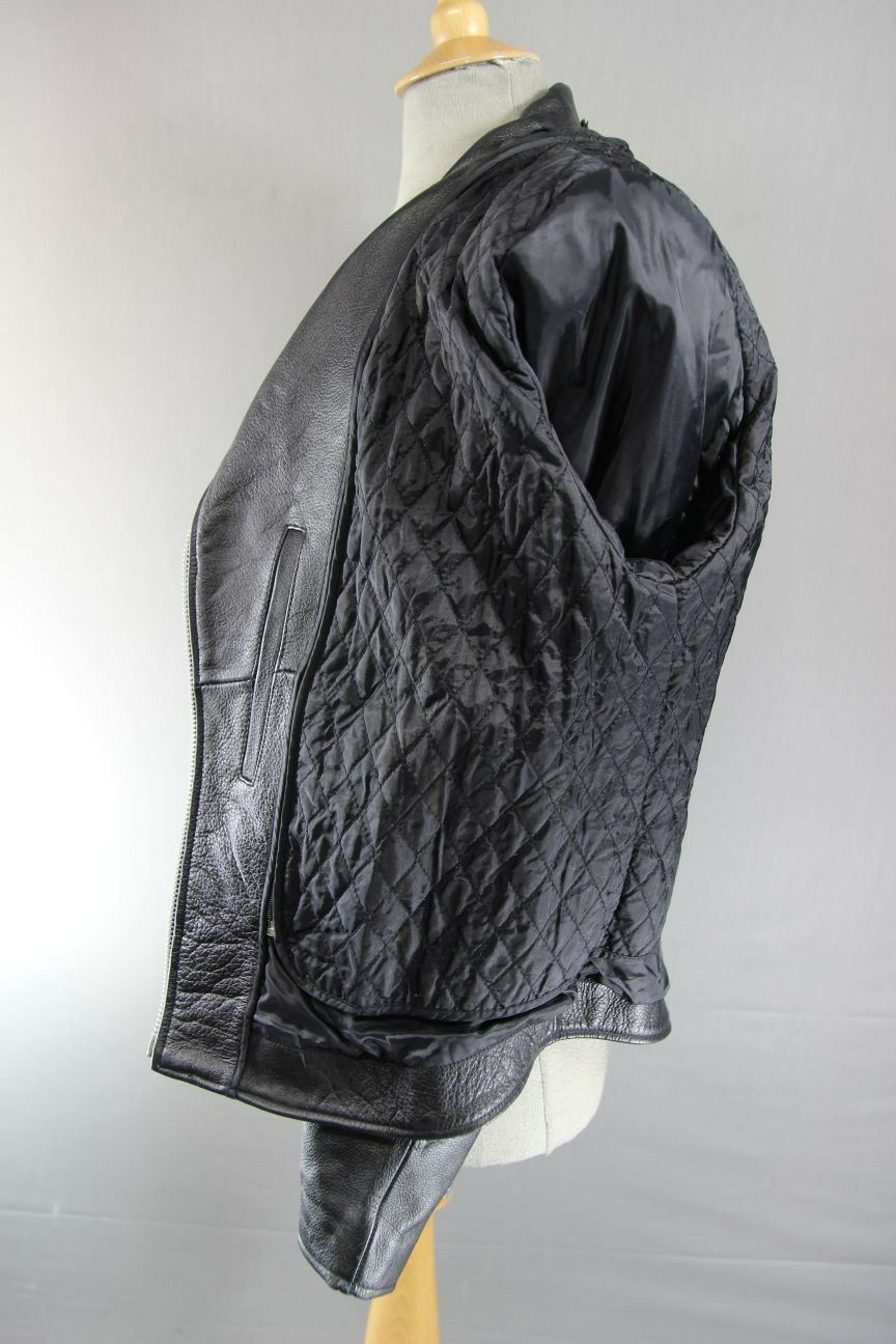 CHROME RETRO BLACK LEATHER PUNK ROCK VINTAGE NEGAN STYLE BIKER JACKET 38 INCH