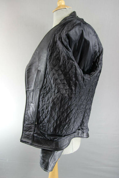 CHROME RETRO BLACK LEATHER PUNK ROCK VINTAGE NEGAN STYLE BIKER JACKET 38 INCH