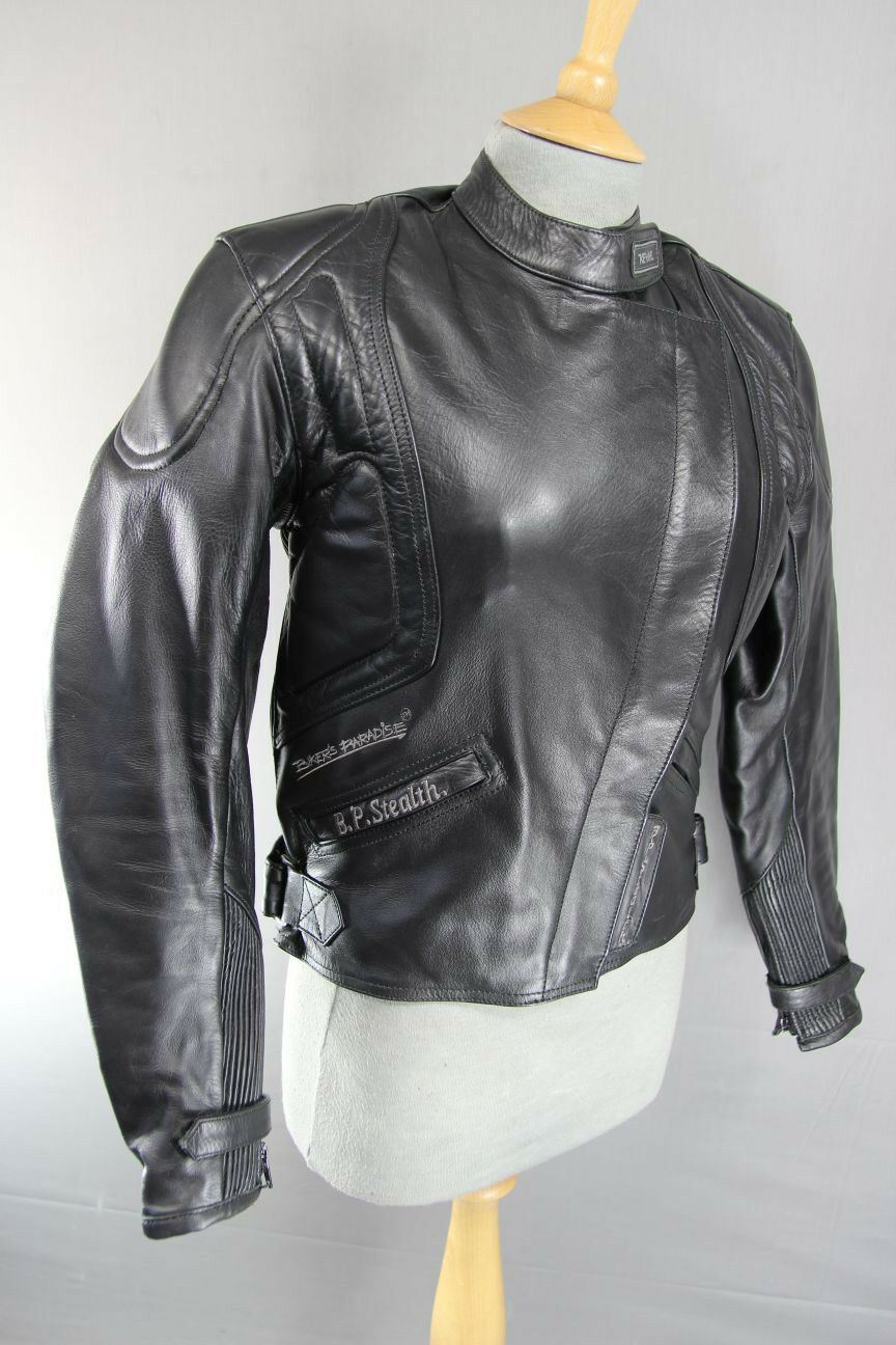 BIKERS PARADISE COWHIDE LEATHER CE STEALTH BIKER JACKET + THERMAL LINING SIZE 12